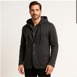 Parasuco Mens Charcoal Gray Fleece Hybrid Hooded Blazer Jacket Size M Like New